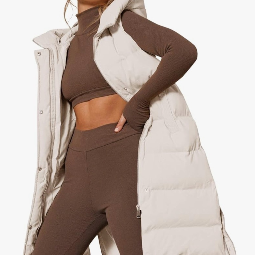 Cream Puffer Vest with Hood
